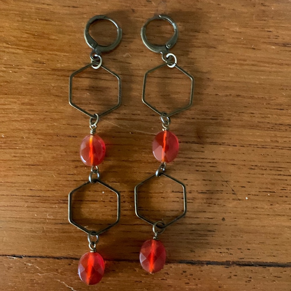 Carnelian brass earrings
